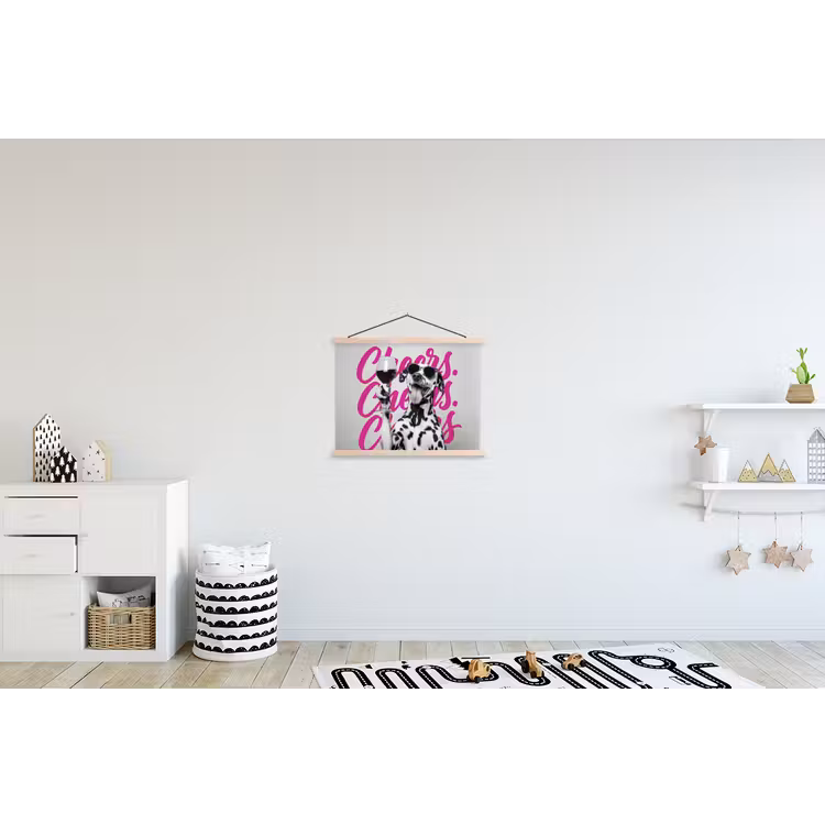 Cheers - Hond - Roze - Wijn textielposter latten blank klein -kinderkamer