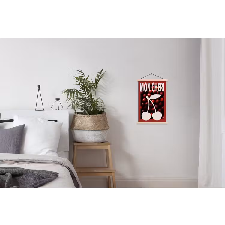 Kersen - Illustratie - Rood textielposter latten blank klein -woonkamer