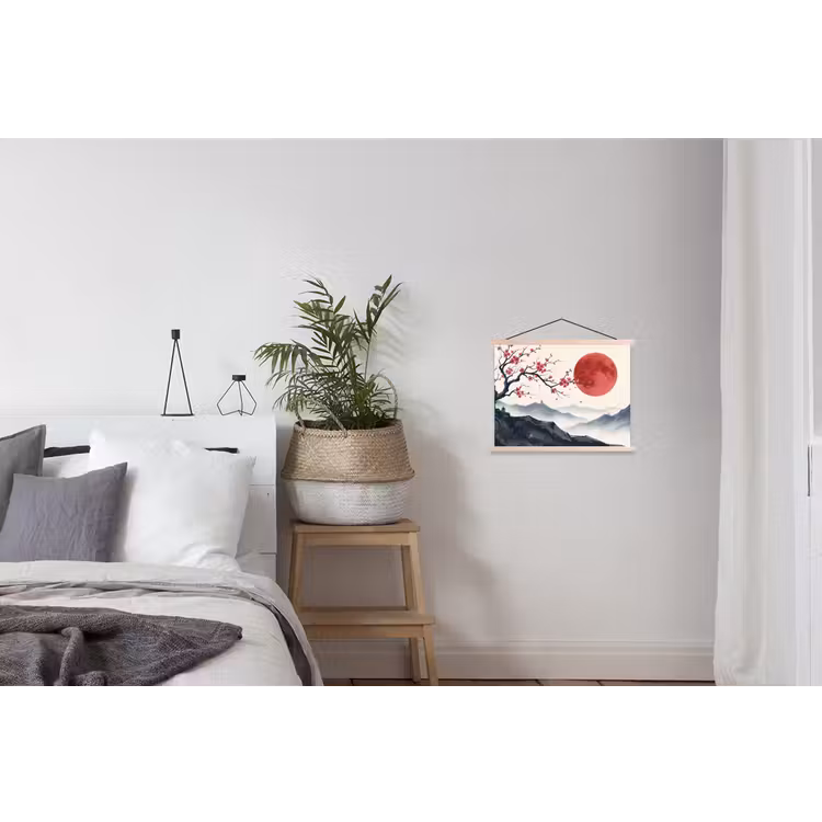 Kersenbloesem - Oosters - Rood textielposter latten blank klein -woonkamer