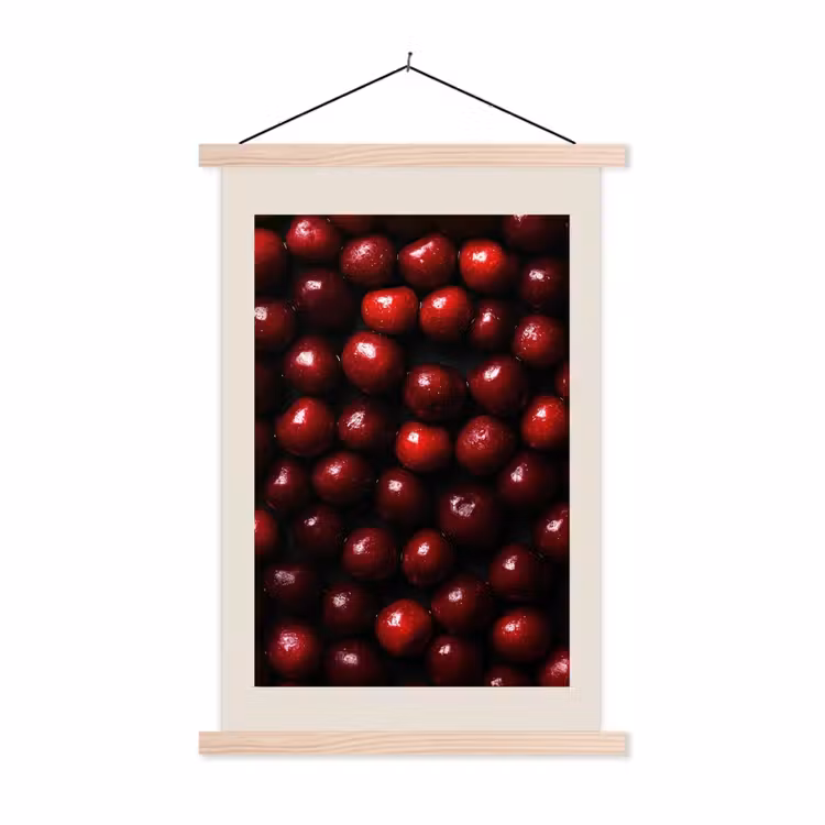 Kersen - Rood textielposter latten blank klein -3d