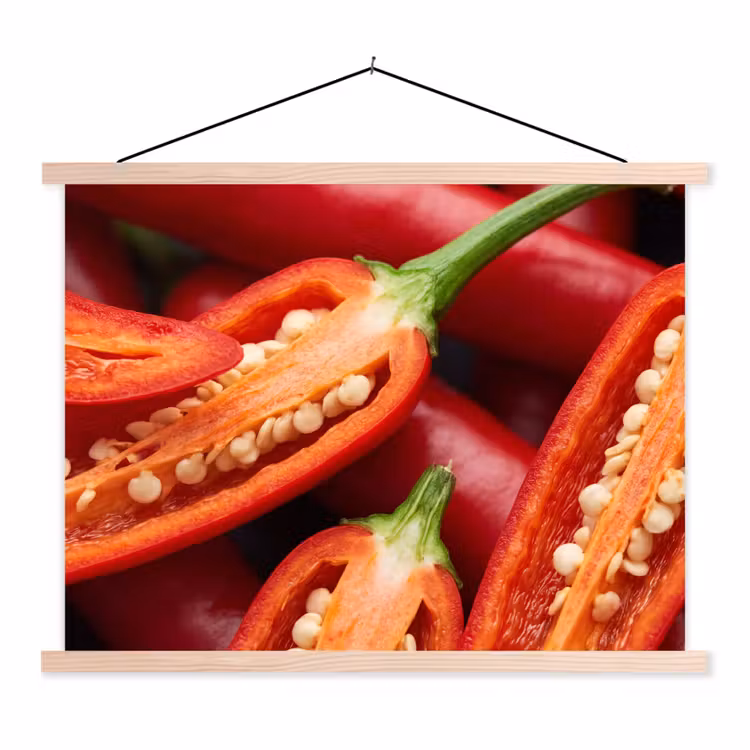 Hanging Poster - Chili Pepper - Open - Red - Chilipeper - Open - Rood textielposter latten blank klein