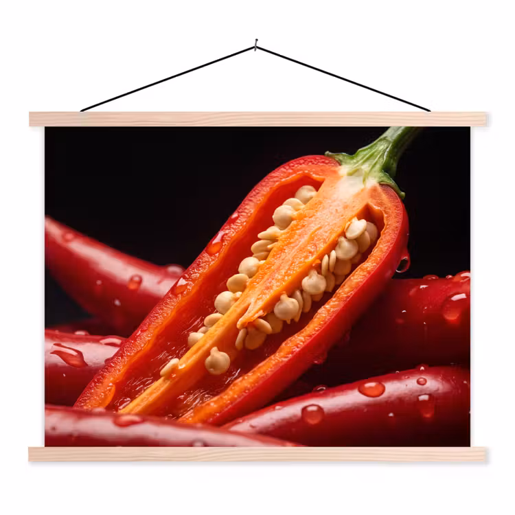 Hanging Poster - Chili Pepper - Red - Food - Chilipeper - Rood - Eten textielposter latten blank klein