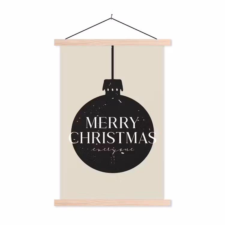 Kerstballen - Japandi - Christmas - Zwarte kerstballen textielposter latten blank klein -3d