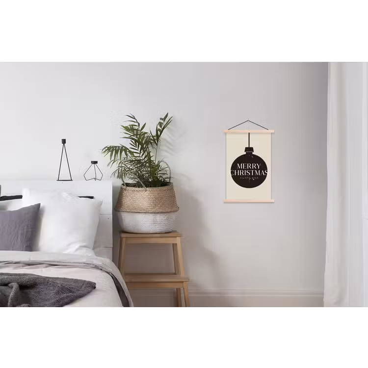 Kerstballen - Japandi - Christmas - Zwarte kerstballen textielposter latten blank klein -woonkamer