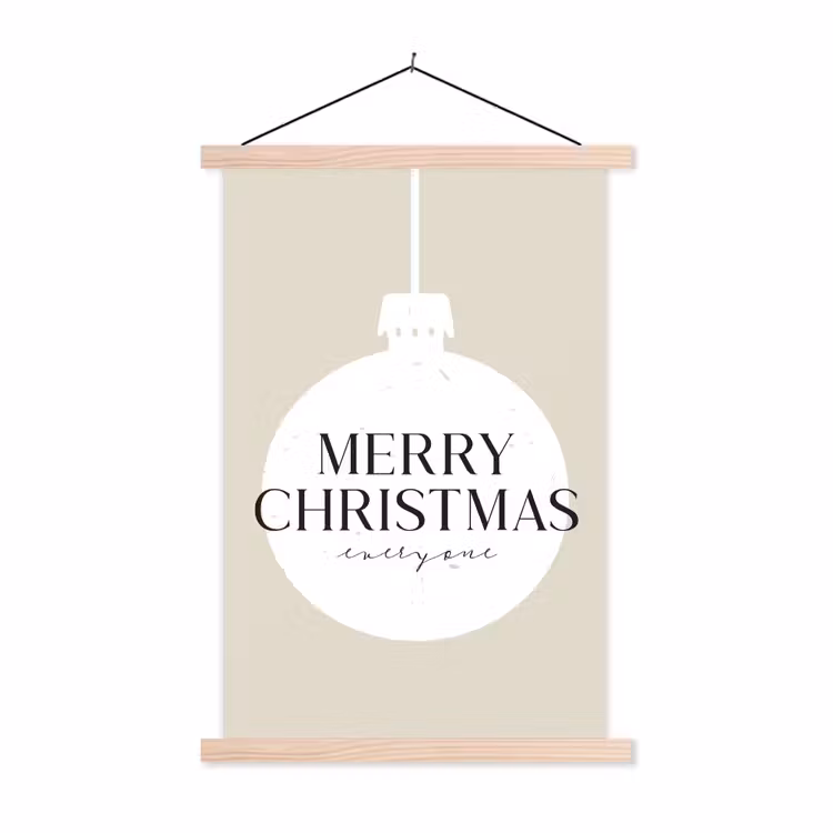 Christmas - Kerstballen - Japandi - Witte kerstballen textielposter latten blank klein -3d