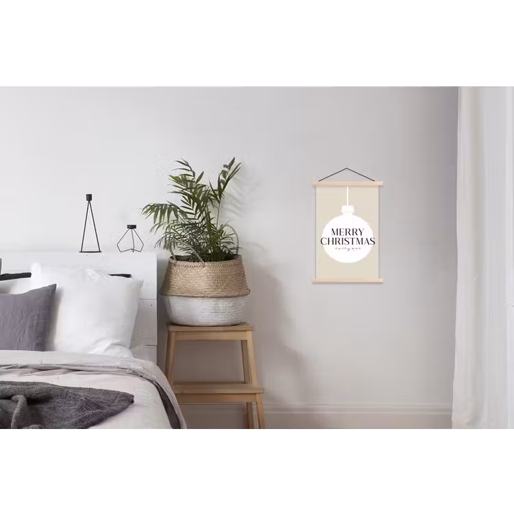 Christmas - Kerstballen - Japandi - Witte kerstballen textielposter latten blank klein -woonkamer