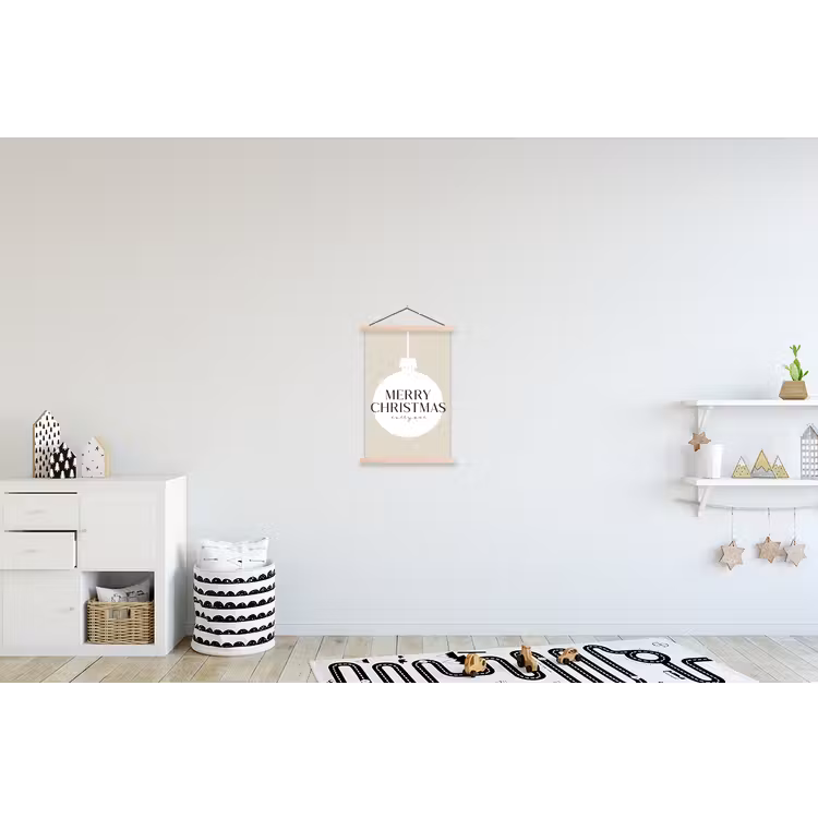 Christmas - Kerstballen - Japandi - Witte kerstballen textielposter latten blank klein -kinderkamer