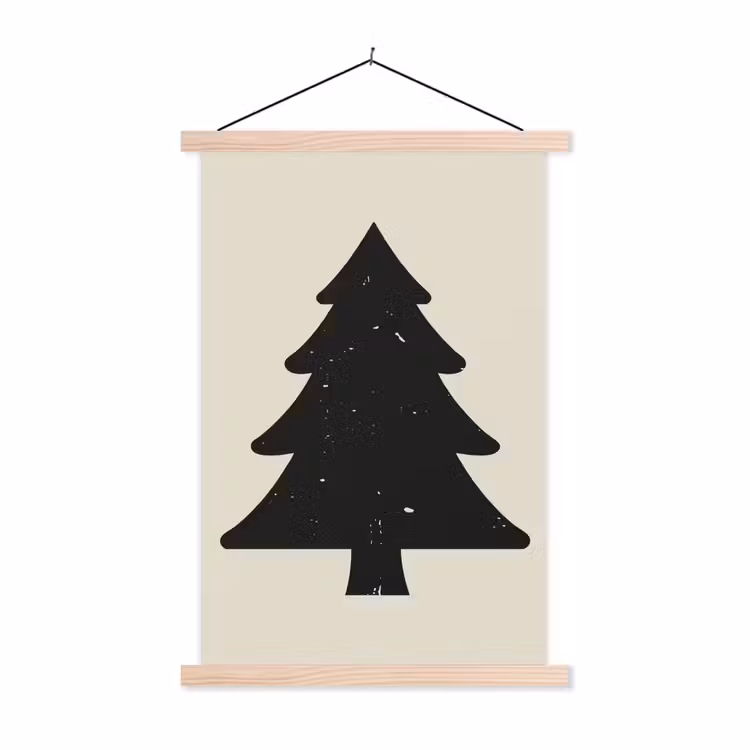 Kerstboom - Zwarte kerstboom - Boom - Japandi textielposter latten blank klein -3d