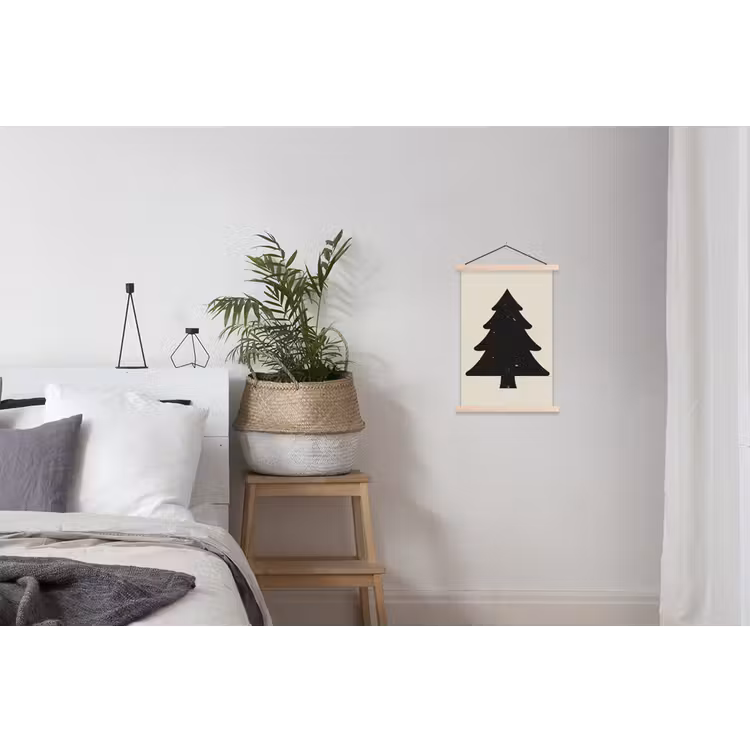 Kerstboom - Zwarte kerstboom - Boom - Japandi textielposter latten blank klein -woonkamer