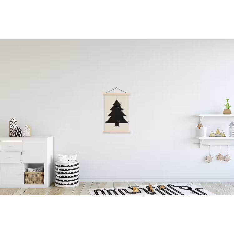 Kerstboom - Zwarte kerstboom - Boom - Japandi textielposter latten blank klein -kinderkamer