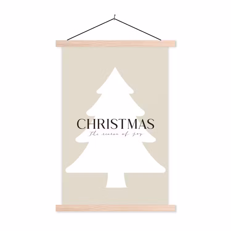 Kerstboom - Japandi - Christmas - Beige textielposter latten blank klein -3d