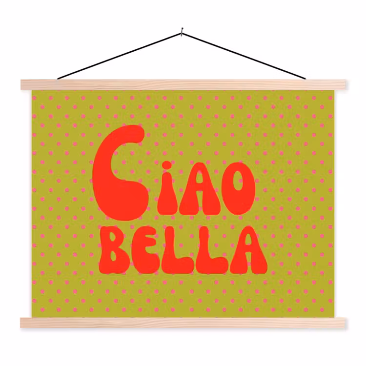Ciao bella - Rood - Groen - Stippen textielposter latten blank klein -3d