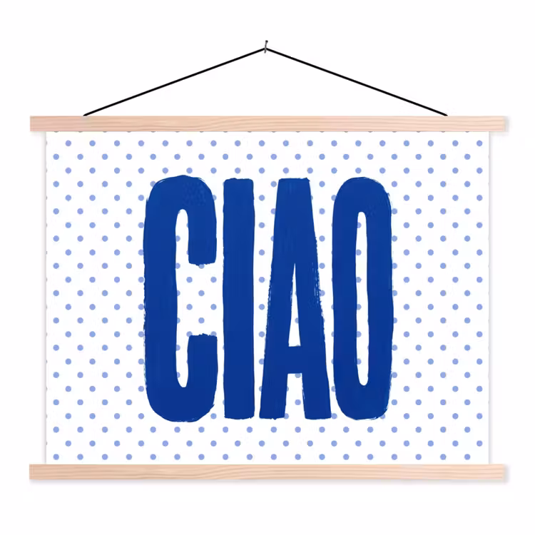 Ciao - Stippen - Roze - Wit textielposter latten blank klein -3d