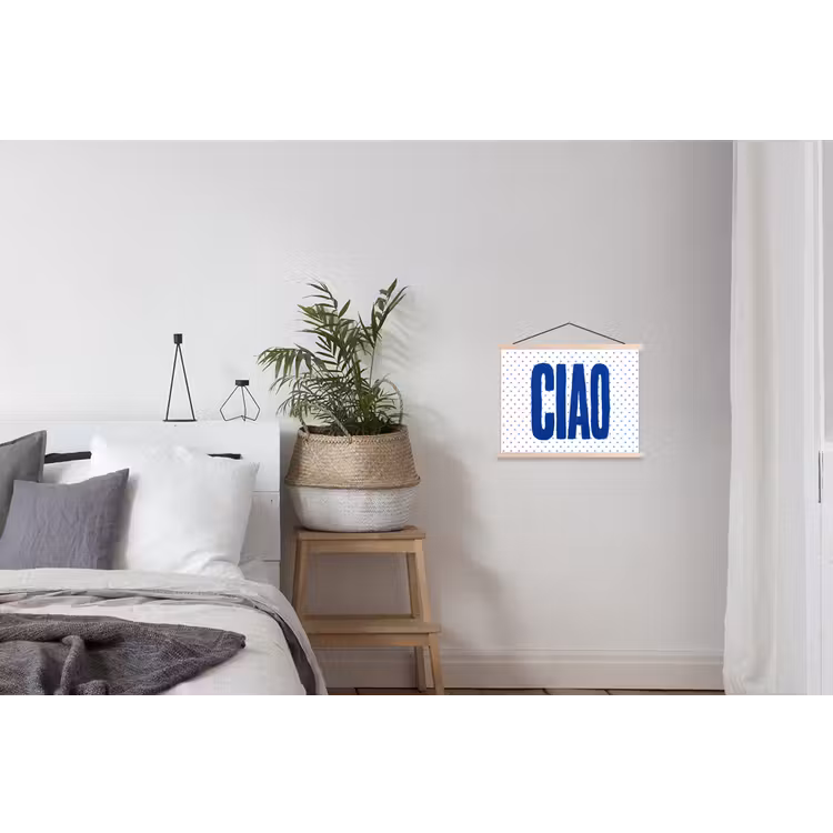 Ciao - Stippen - Roze - Wit textielposter latten blank klein -woonkamer