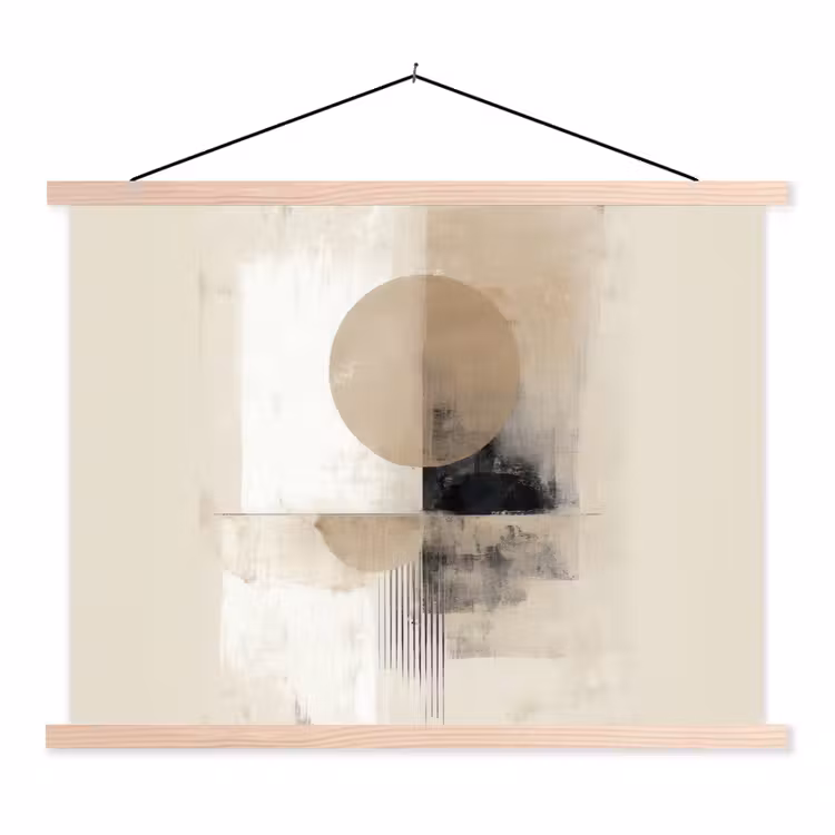 Cirkel - Compositie - Diepte - Beige textielposter latten blank klein -3d