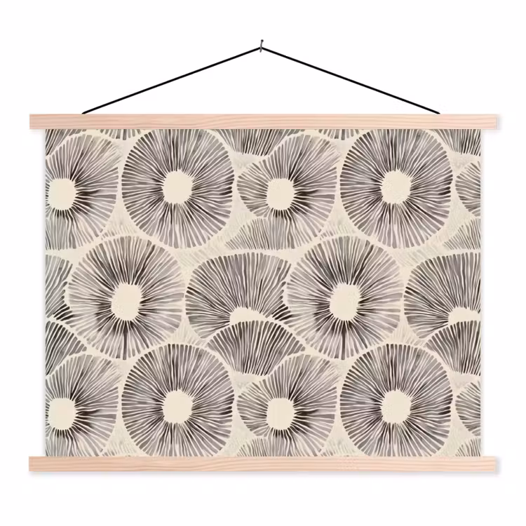 Cirkels - Patroon - Zwart textielposter latten blank klein 122 -3d