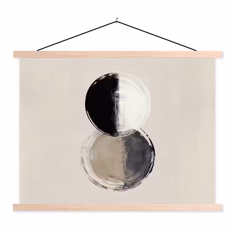 Cirkels - Strepen - Minimalistisch - Zwart textielposter latten blank klein -3d