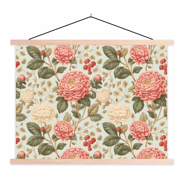 Klassiek - Botanisch - Veelkleurig textielposter latten blank klein 122 -3d