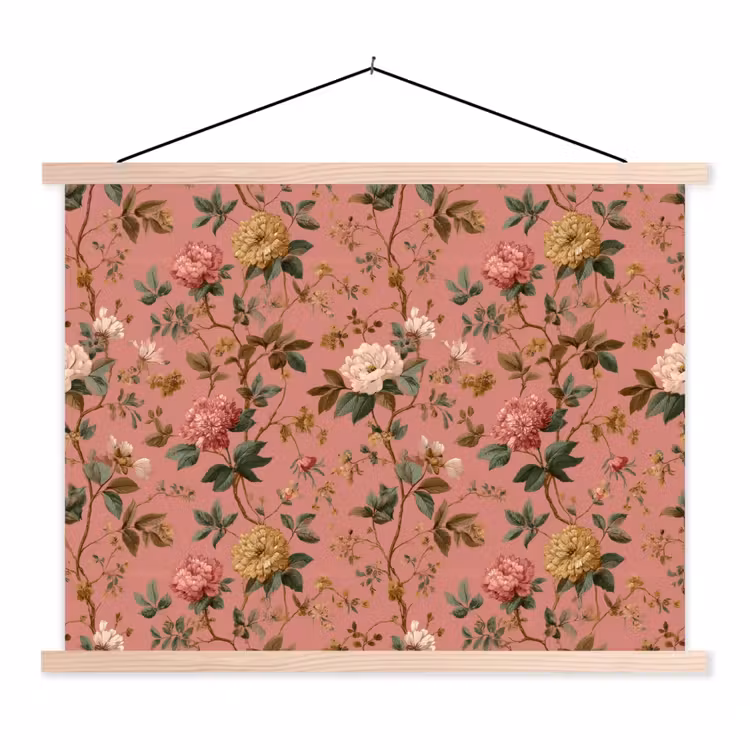 Klassiek - Botanisch - Roze textielposter latten blank klein 122 -3d