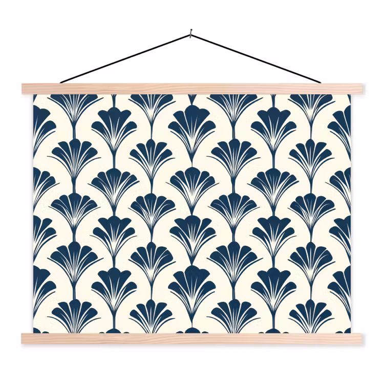 Klassiek - Motief - Blauw textielposter latten blank klein 122 -3d