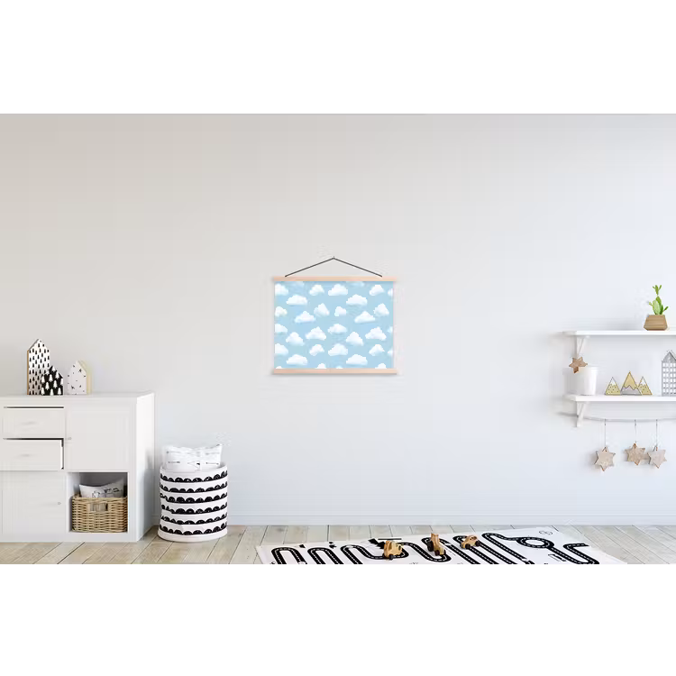 Wolken - Illustratie - Blauw textielposter latten blank klein 122 -kinderkamer