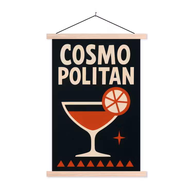 Cocktail - Zwart - Illustratie textielposter latten blank klein -3d