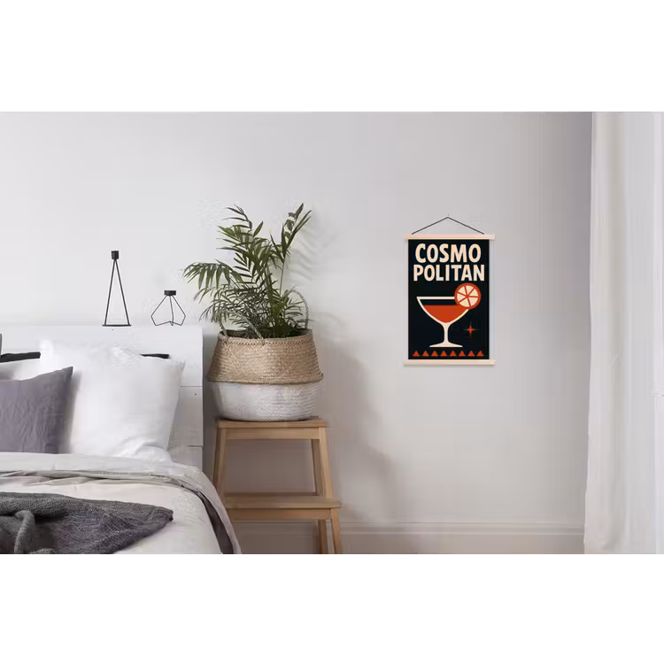 Cocktail - Zwart - Illustratie textielposter latten blank klein -woonkamer