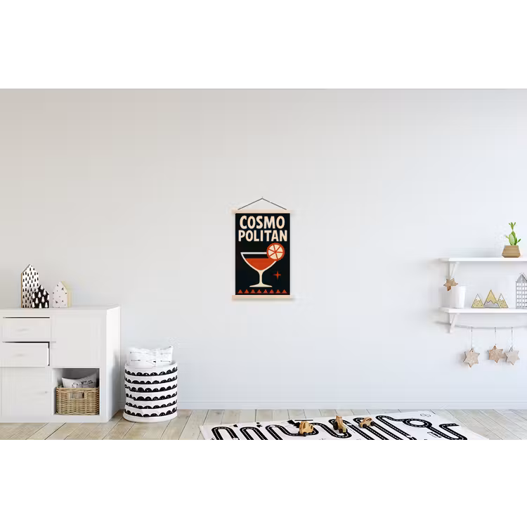 Cocktail - Zwart - Illustratie textielposter latten blank klein -kinderkamer