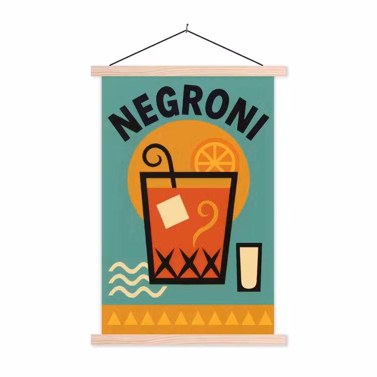 Cocktail - Negroni - Art - Sinaasappel textielposter latten blank klein -3d