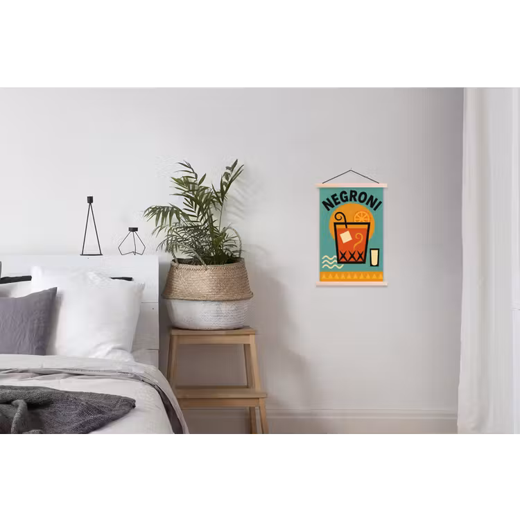 Cocktail - Negroni - Art - Sinaasappel textielposter latten blank klein -woonkamer