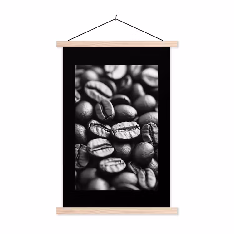 Koffiebonen - Zwart - Vintage textielposter latten blank klein -3d
