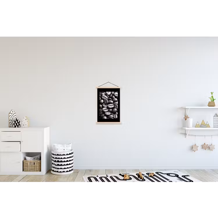 Koffiebonen - Zwart - Vintage textielposter latten blank klein -kinderkamer