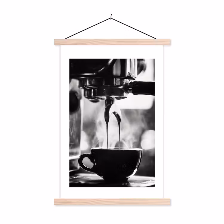 Coffee - Espresso - Koffiemachine - Kop textielposter latten blank klein -3d