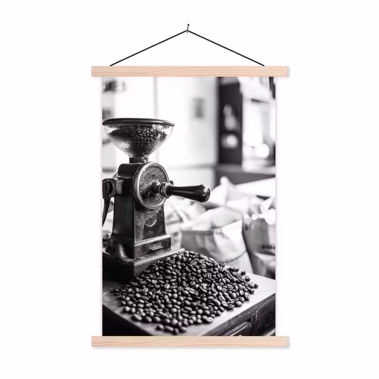 Koffiemolen - Gemalen - Vintage textielposter latten blank klein -3d