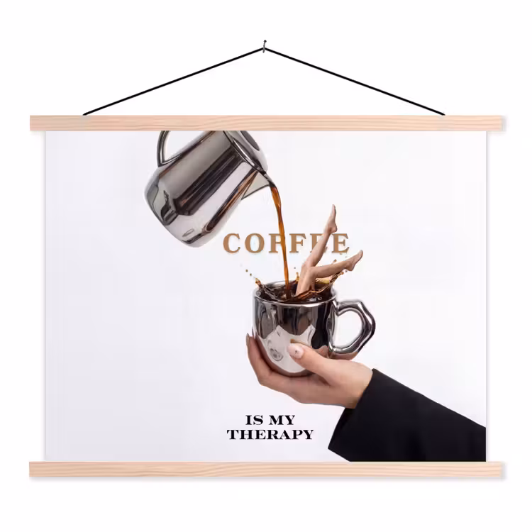Koffie - Mok - Kan - Therapie textielposter latten blank klein -3d