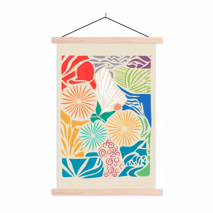 Kleurrijk - Abstract - Bloemen - Patronen textielposter latten blank klein -3d