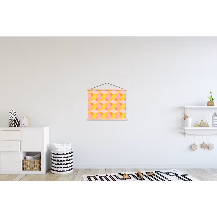 Kleurrijk - Ruitpatroon - Bladvormen textielposter latten blank klein 122 -kinderkamer