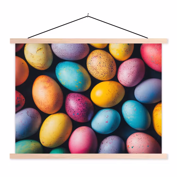 Kleurrijk - Paaseitjes - Spetters textielposter latten blank klein -3d