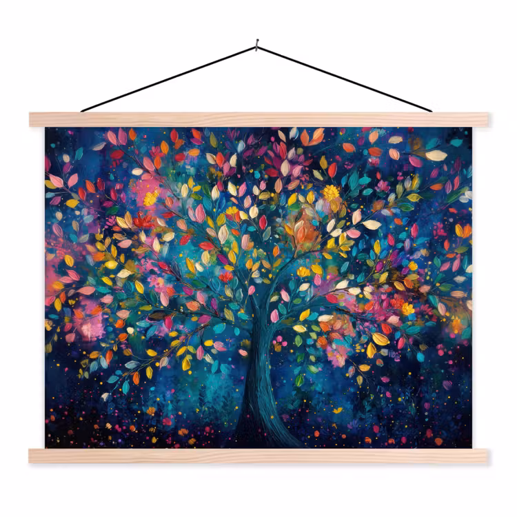 Kleurrijk - Boom - Magisch - Abstract textielposter latten blank klein -3d