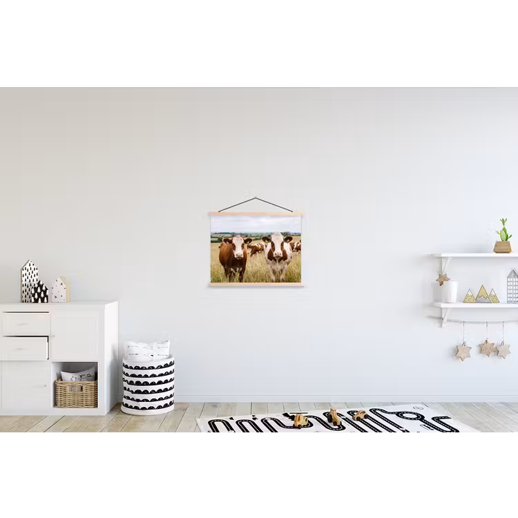 Koeien - Portret - Weide - Boerderij - Nieuwsgierig textielposter latten blank klein -kinderkamer