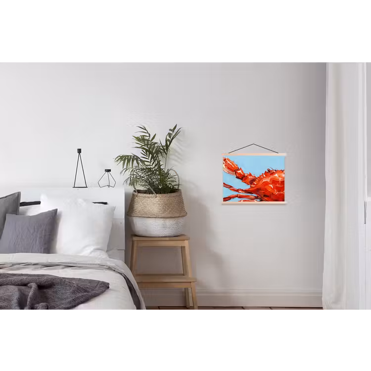 Krab - Zee - Dieren - Abstract - Rood textielposter latten blank klein -woonkamer