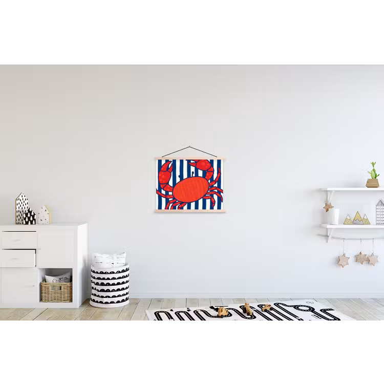 Krab - Strepen - Zeeleven - Illustratie - Rood textielposter latten blank klein -kinderkamer