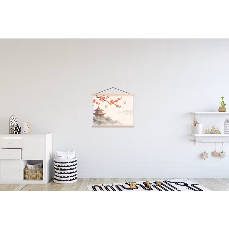 Kraanvogel - Azië - Klassiek textielposter latten blank klein -kinderkamer