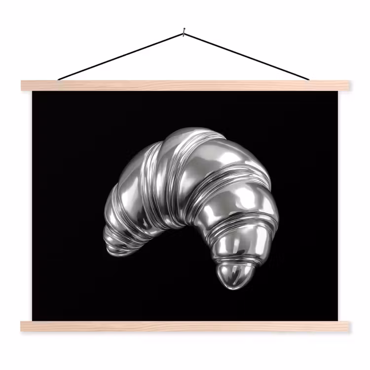 Croissant - Metaal - Zilver textielposter latten blank klein -3d