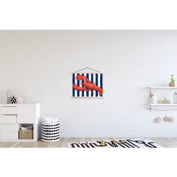 Schaaldier - Kreeft - Marine - Illustratie - Rood textielposter latten blank klein -kinderkamer