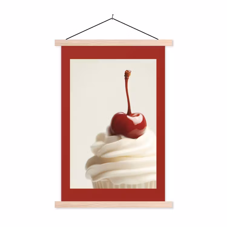 Cupcake - Kers - Rood textielposter latten blank klein -3d