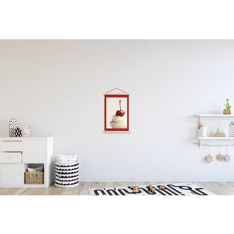 Cupcake - Kers - Rood textielposter latten blank klein -kinderkamer