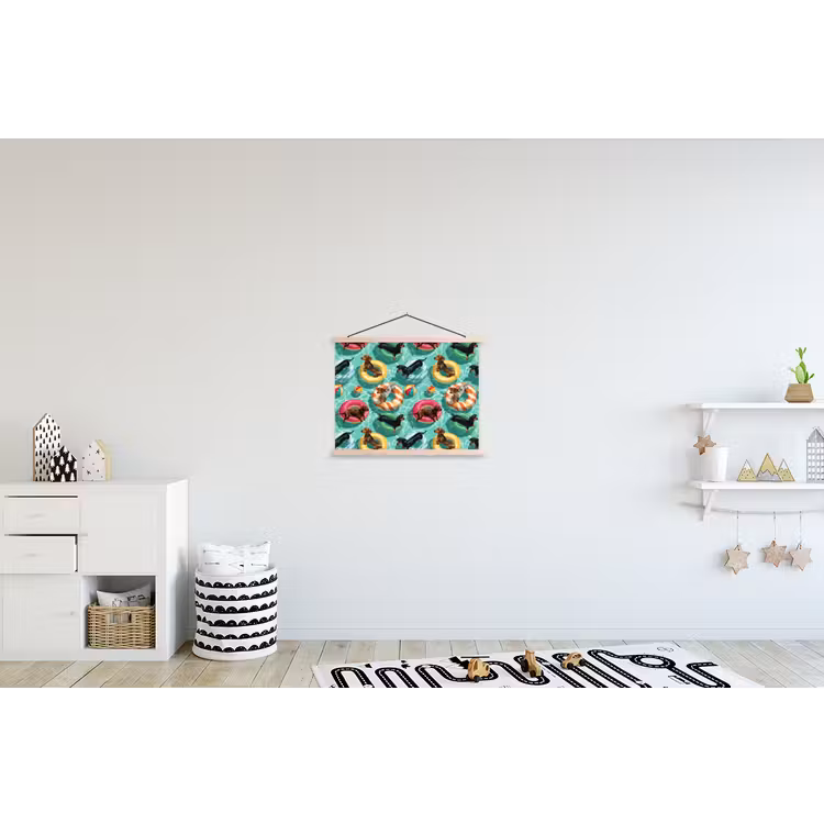 Teckels - Zwembad - Kleurrijk textielposter latten blank klein 122 -kinderkamer