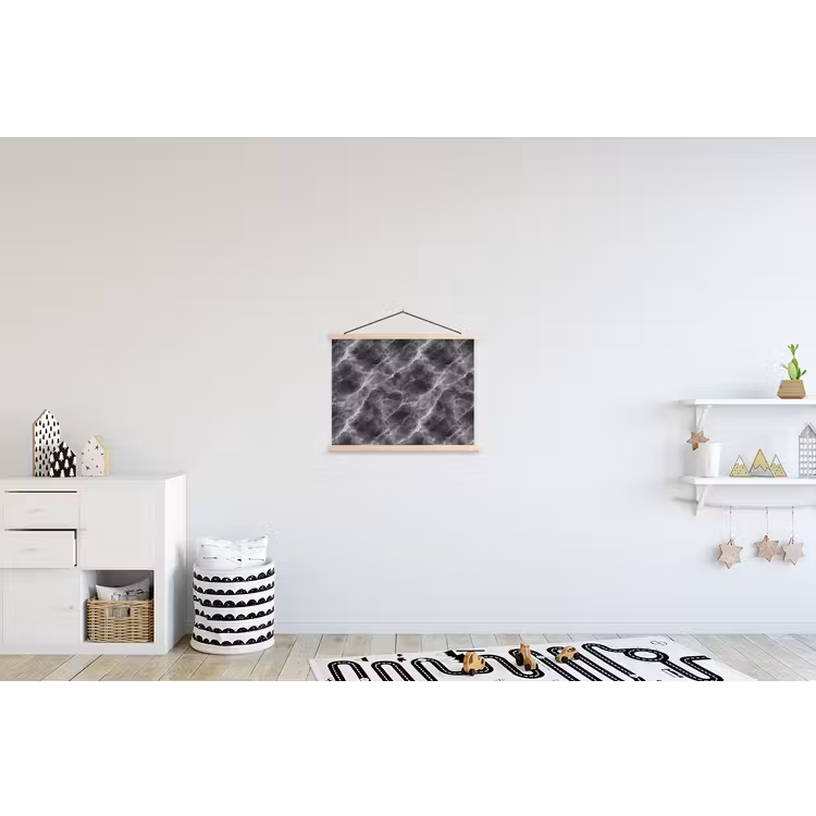 Donkergrijs - Bliksem - Marmer textielposter latten blank klein 122 -kinderkamer