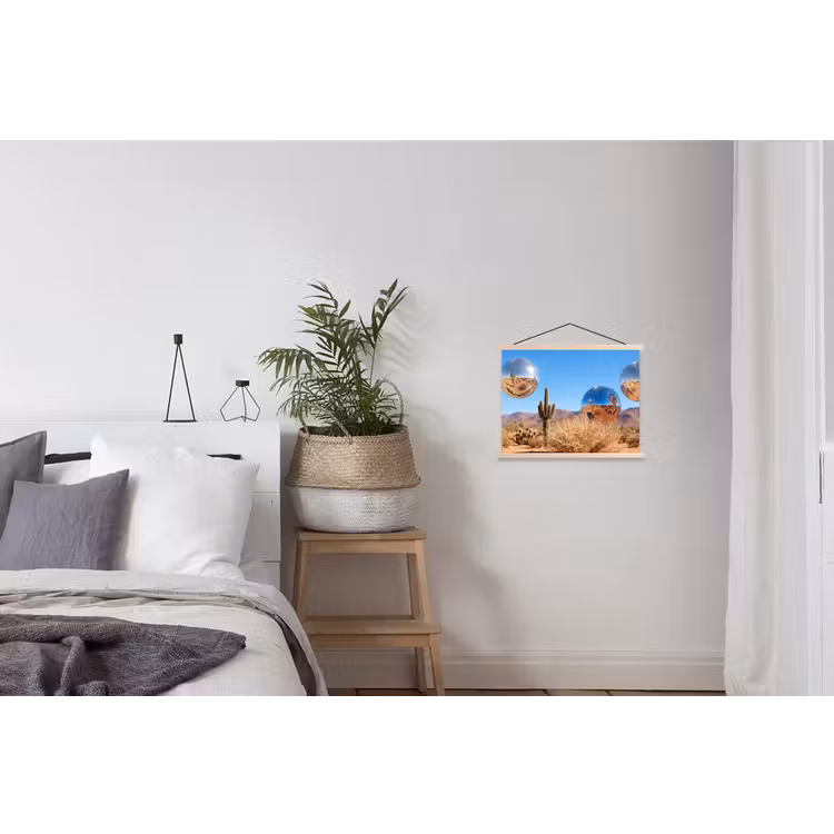 Hanging Poster - Desert - Mirror Ball - Art - Woestijn - Spiegelbal - Kunst textielposter latten blank klein